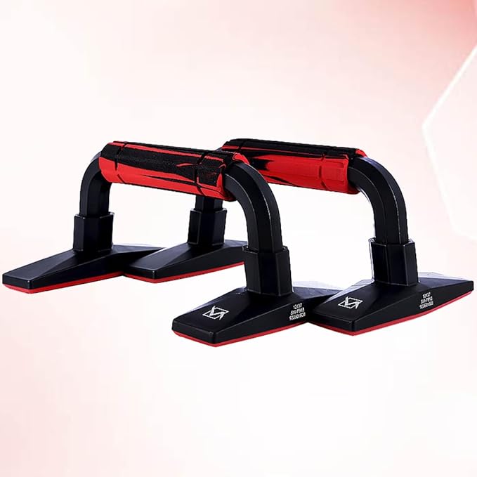 PRETYZOOM Push-up Bar and Frame, H-shaped Steel Pushup Stands with Non-slip Rubber Handles, Pair in Dark and Crimson for Arm Strength Training and Chest Abdomen Workout at Home