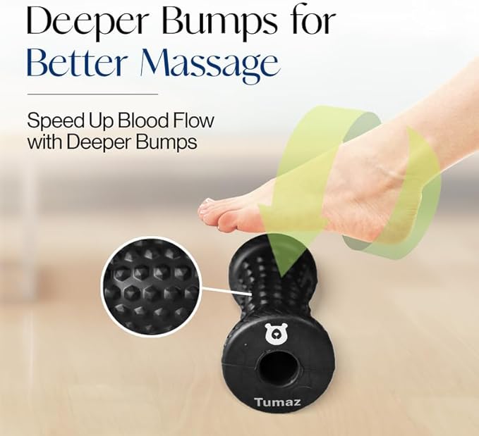 Tumaz Foot Roller, Ergonomic Foot Massage Roller for Arch Pain, Trigger Points and Deep Tissue, Portable - Reflexology Tool for Plantar Fasciitis Relief, Black