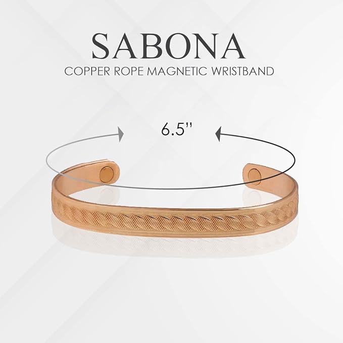 Sabona Copper Rope Magnetic Wristband, Copper Wristband, Large, 6.5”