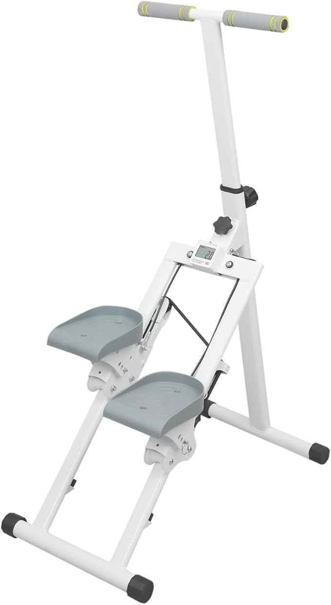 Stair Stepper for Home Gym Exercise | Stair Stepper Machine with Adjustable Handlebar Height | Folding Cardio Stair Master | with Oversized Pedal | 300LBS Loading Capacity | White& Gray