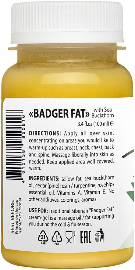 Cream-Gel “Badger Fat” Siberian Sea Buckthorn Oil Pine Resin Vitamins 100ml