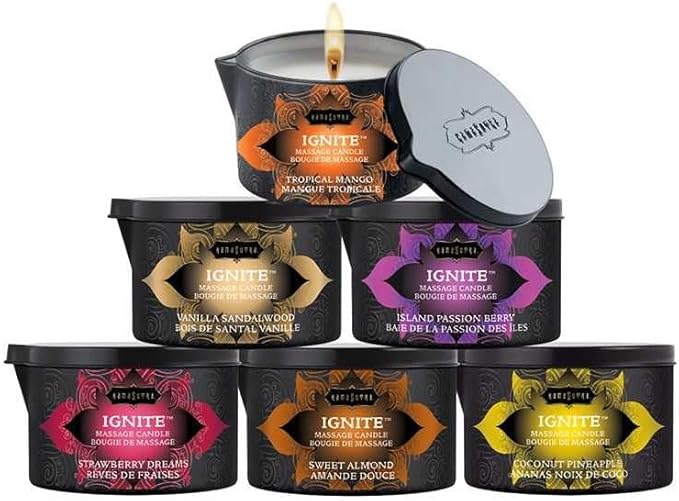 KAMA SUTRA Ignite Massage Candle - Coconut Oil and Soy Based - Strawberry Dreams Scented, 6 oz Candle Melts into a Warm Massage Oil, Couples Massage, Pour Spout Massage Candle