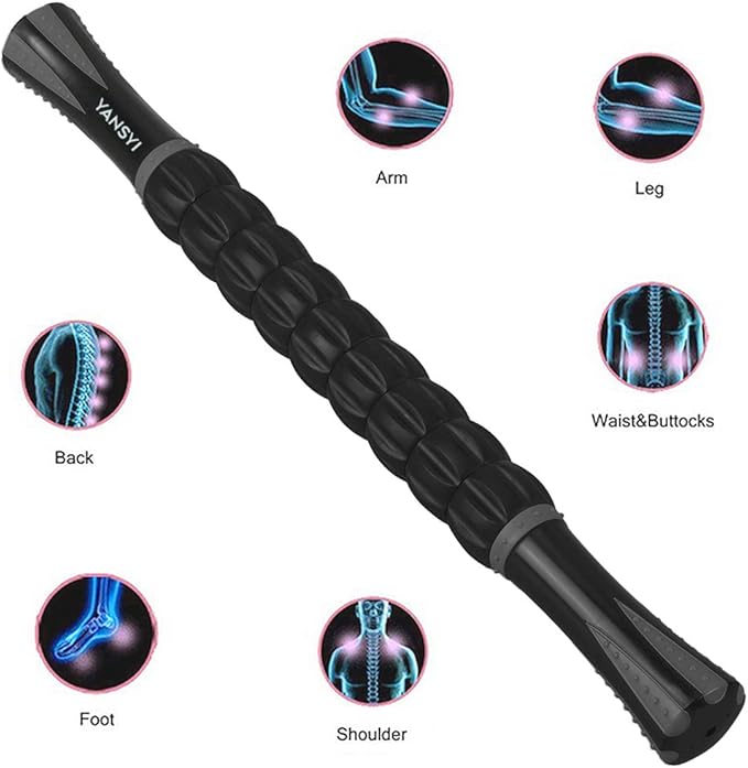 YANSYI Deep Tissue Massage Stick Professional Muscle Recovery Roller - 9-Roller for Post-Workout Soreness, Leg & Back Pain Relief - Portable Physio Tool for Athletes (Gray)