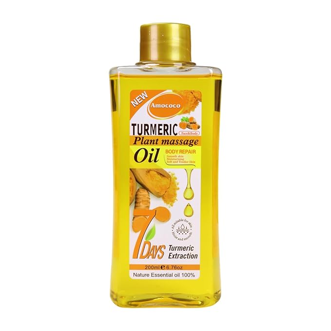 Turmeric Plant Massage Oil 6.76 oz - Organic Natural Relief for Muscle, Collagen & Vitamin E Enriched, Relaxing Massage Blend