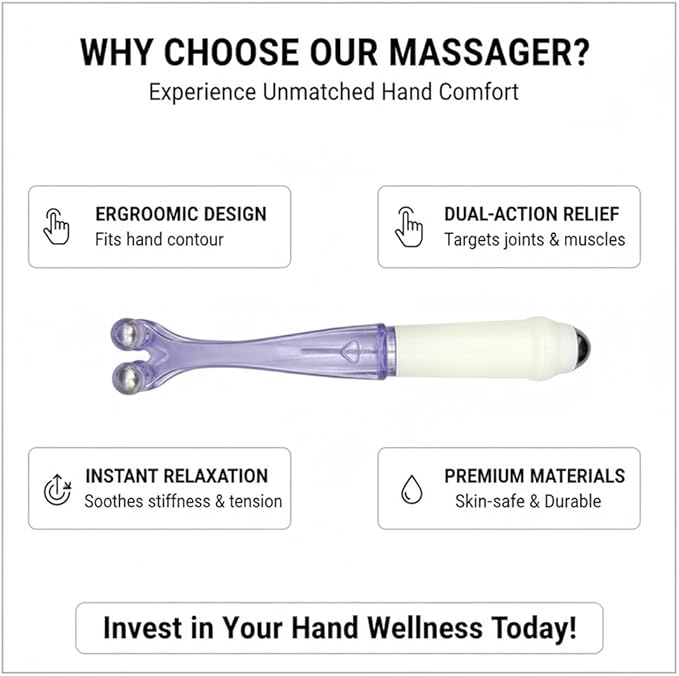 3 Pack Hand Massager for Arthritis & Finger Massager Roller, 2-in-1 Dual Head Hand Pain Relief Tool with Stainless Steel Beads, 360° Rolling Design, Thumb Saver Massage Tool, Arthritis Relief