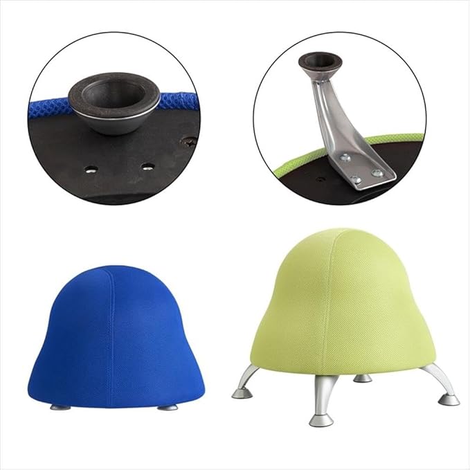 UrbanPro Low Profile Vinyl Upholstered Ball Chair, Blue, 17 in H x 22.5 in W, Powder Coated Legs, Anti-Burst Exercise Ball, Active Kids Seating, Promotes Posture and Balance, Durable Home or