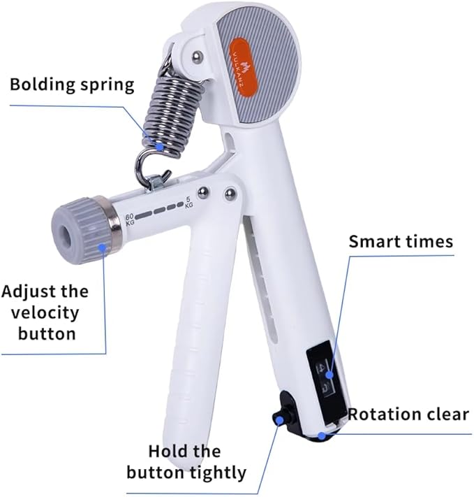 Hand Grip Strengthener (White) with Mechanical Counter - Adjustable Resistance 11-132 lbs (5-60kg) - Forearm Exerciser & Wrist Trainer for Athletes & Recovery - Includes Storage Bag