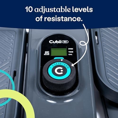 Cubii GO Under Desk Elliptical Bike, Portable Low Impact Leg Exerciser for Home and Office | Compact Exercise Machine with 10 Resistance Levels, LCD Display & App Tracking