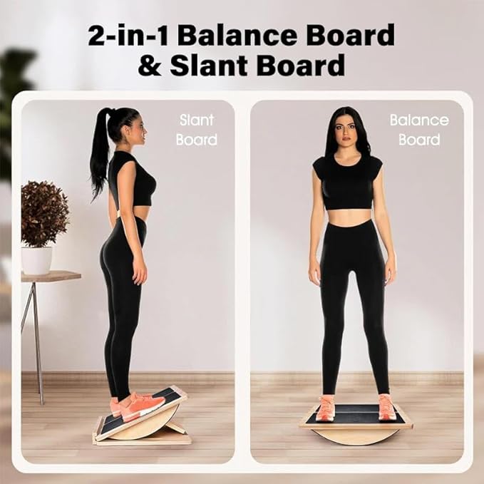 Saker 6-Angle Slant Board & Balance Board, Slant Boards for Exercise, Adjustable 40° Incline & Balance Board - 6-Angle Non-Slip Wooden Trainer for Squats, Calf Stretch, Stability Workouts
