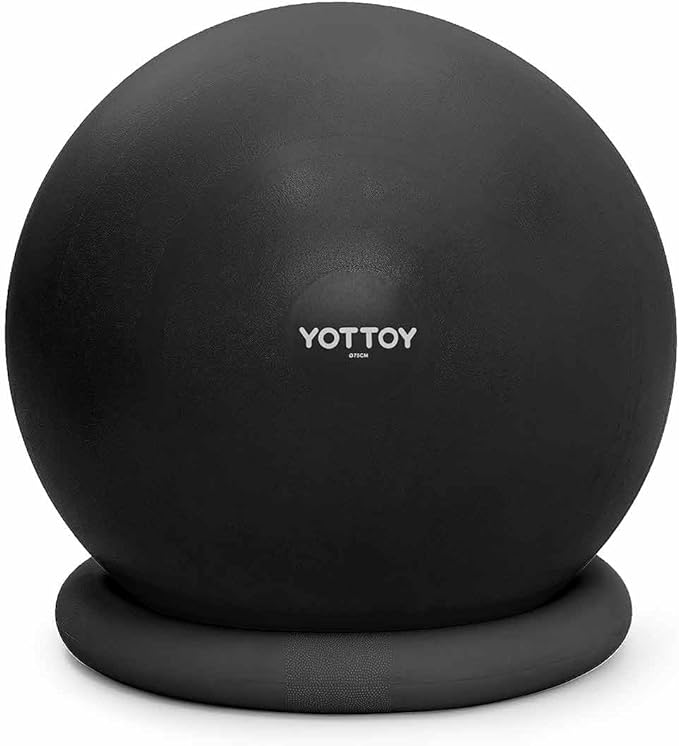 YOTTOY Exercise Ball Chair with Base,Yoga Ball Chair for Home Office Desk, Stability Ball & Fitness Ball Seat with Pump (Black, 23-26ines(58-65cm))