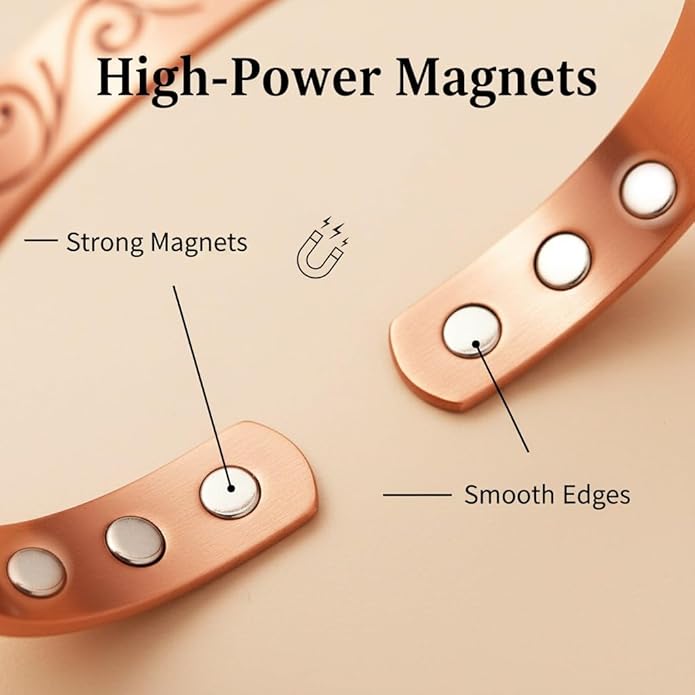 Copper Magnetic Bracelet with 6 Magnets for Men and Women