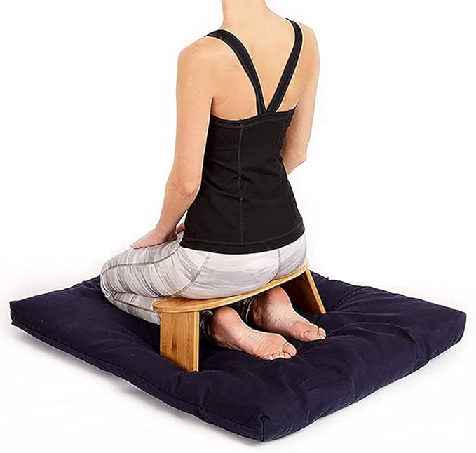 Portable Kneeling Meditation Bench with Foldable Legs, Perfect Kneeling Stool Ergonomic Bamboo Yoga Bench for Extended Practice (18" W x 7.5”L) with Carrying Bag