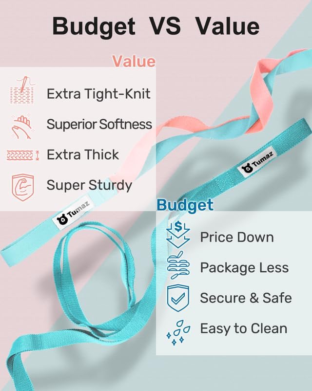 Tumaz Stretching Strap - 10 Loops & Non-Elastic Yoga Strap - Perfect Home Workout Stretch Strap for Physical Therapy, Yoga, Pilates, Flexibility