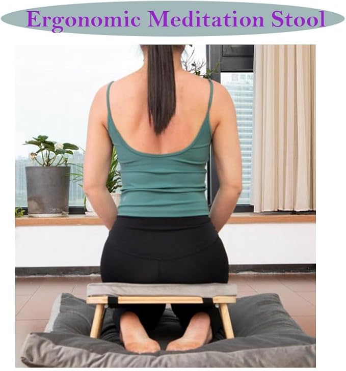 Meditation Bench Basic Kneeling Ergonomic Seat Meditation Stool,Folding Yoga Stool, Sturdy Prayer Bench,Comfortable for Kneeling or Sitting, Dark Grey