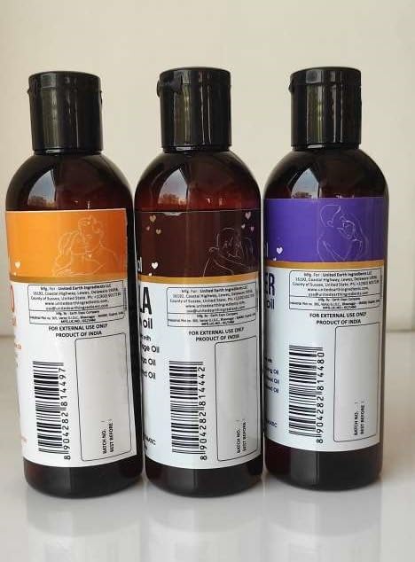 Trio of Sensual Massage Oil, Lavander, Vanilla, & Mango Oil for Day & Night, 3 Pieces with 4 fl oz Each