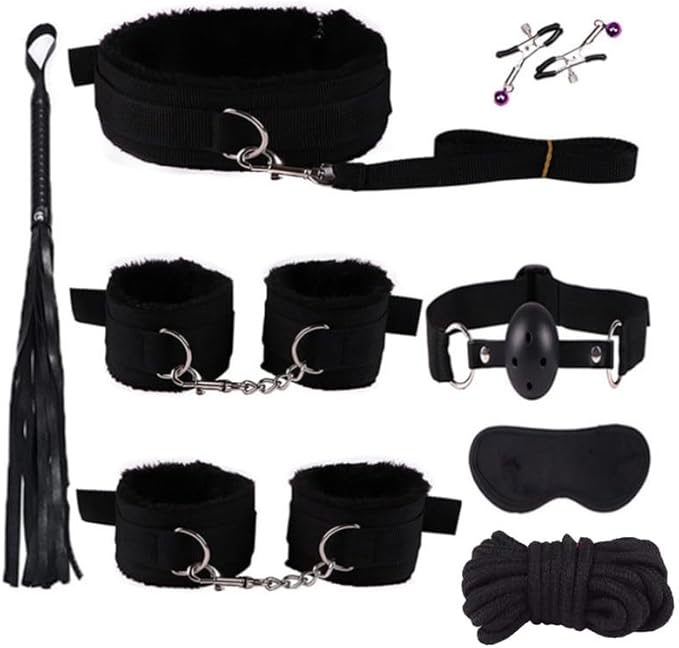 Fashion Pilates 8-Piece Nylon Yoga Portable Fitness Couple Hand and Foot Set, Indoor Wrist and Hip Fun Cosplay Accessories, Original Gift (Black)