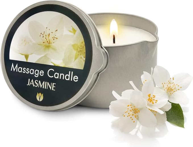 FLOWERLAND Jasmine Massage Oil Candle - Moisturizing Massage Oil for Home Spa - Luxurious & Hydrating Skin Care Body Massage Oils - Natural, Vegan - (200ml)