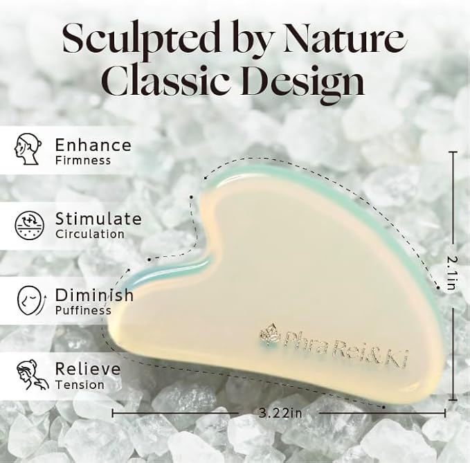 Phra Rei&Ki] Gua Sha Facial Tools, Customed Natural Jade Stone, Gua Sha Tool for Face, Manual Massage Tool for Jawline Sculpting, Puffiness Reducing and Face Lifting, Massager for Skin-Care