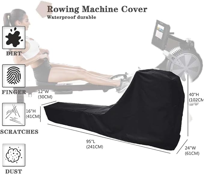 J&C Rowing Machine Cover, 420D Heavy Duty Fitness Equipment Protective Cover, Dust Cover fot Folding Water Rowing Machine 300lb Weight Capacity Concept 2 Rowing Machine Waterproof 95x24x40inch