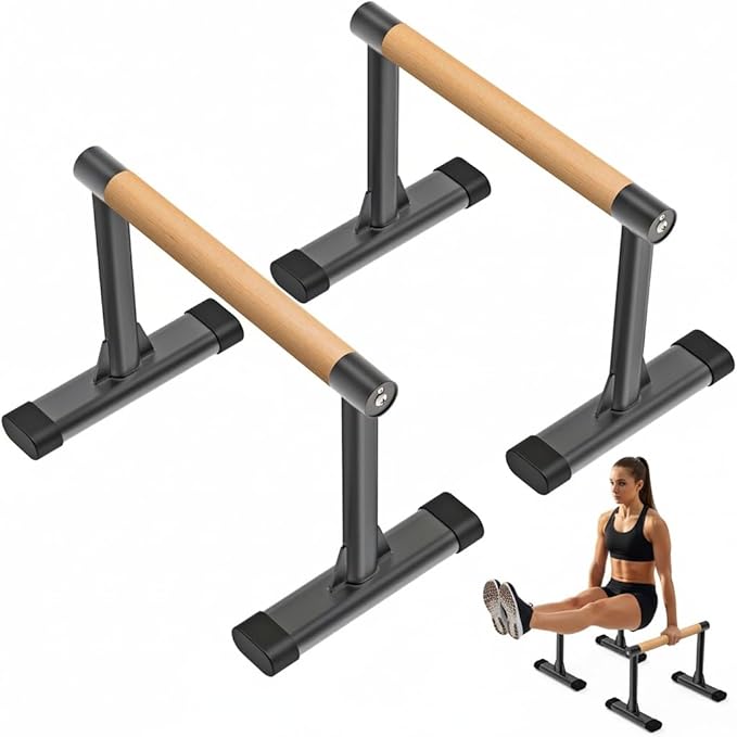 Kipika Parallette Bars for Calisthenics - Push Up & Dip Bar with Wood Handles, Rock-Free Support for Handstand, L-Sit & Home Strength Training, 600LB Capacity, 12" Height