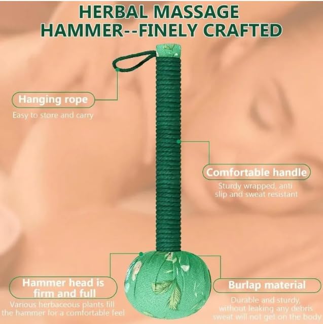 Lymphatic Drainage Massager，Mugwort Massage Hammer Herbal Wormwood Massage Tool Meridian Tapping Stick，Manual Full Body Back Shoulder Neck Relief, Muscle Stress Reduction Wormwood (Pink, 31CM)