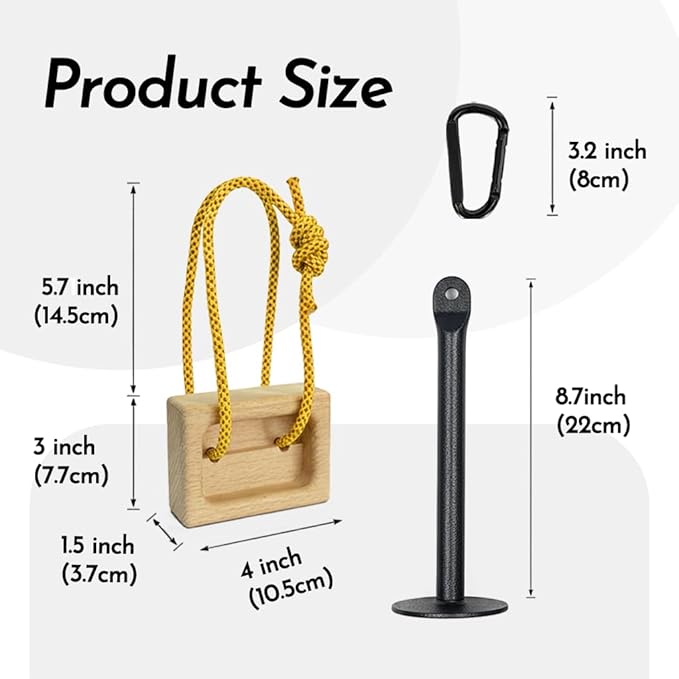 Portable Beech Wood Fingerboard Climbing Hangboard Set – Dual-Pocket Grip Blocks for Finger & Forearm Strength Training – Adjustable Rope and Metal Clips Included