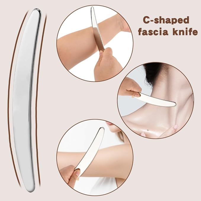 3 in 1 Stainless Steel Muscle Scraper Tools Set, Gua Sha Scraping Tool Physical Therapys Massager Tool, Scraping Massage Tools for Back, Legs, Arm, Body(Color:Silver)