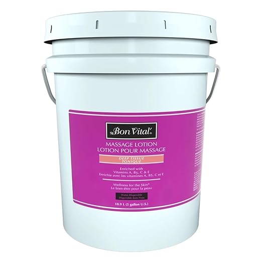 Bon Vital' Deep Tissue Massage Lotion, 5-Gallon, Professional-Grade Moisturizing Lotion for Deep Tissue Therapy, Non-Greasy Skin Softening Formula, Muscle Relaxation, Unscented