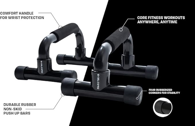 Skelcore Push Up Bars Strength Trainer - Push Up Handles for Floor Workouts with Ergonomic Non-Slip Comfort Foam Grip Handles for Home Fitness Training - Chest exerciser for Men and Women