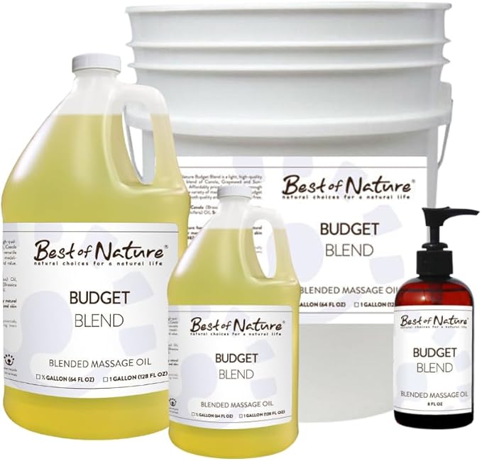 Best of Nature Budget Blend Massage & Body Oil - Affordable, Lightweight Moisturizer for Therapists & Spas, Bulk Size Available - 8 fl oz