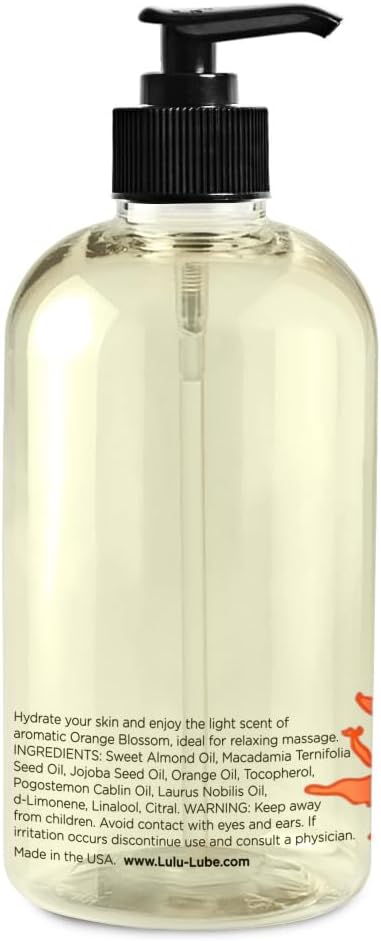 Lulu Orange Blossom Massage Oil, Sweet Almond, Jojoba & Macadamia Oils, Lightweight Non-Greasy Body Oil Smooth Skin & Relaxation Aromatherapy Date Night Couples Massage & Massage Therapy 16 fl oz Pump