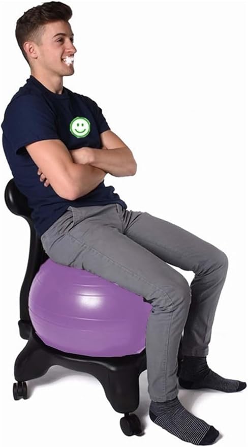 Yoga Ball Chair,Yoga Ball，Exercise Ball, Office Ball Chair with Back & Wheels Stability Exercise Balls for Sitting at Desk Ergonomic Yoga Seat for Adults Pregnancy(Purple)