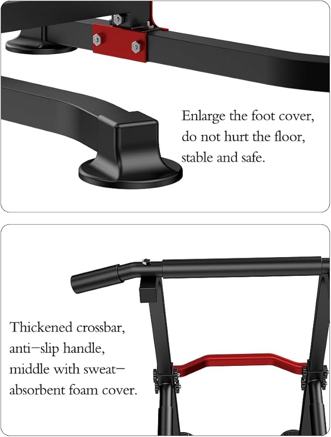 Power Tower Dip Station Pull Up Bar - Multi-Purpose Home Gym Equipment with Adjustable Height and Non-Slip Foot Pads - 150kgs Capacity