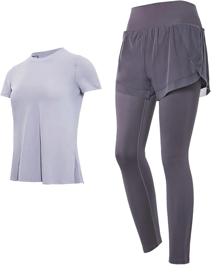 Black Pilates Set For Women, Two-Piece Outfit With Short Sleeves, Stretch Polyester & Spandex, Xxl Sportswear