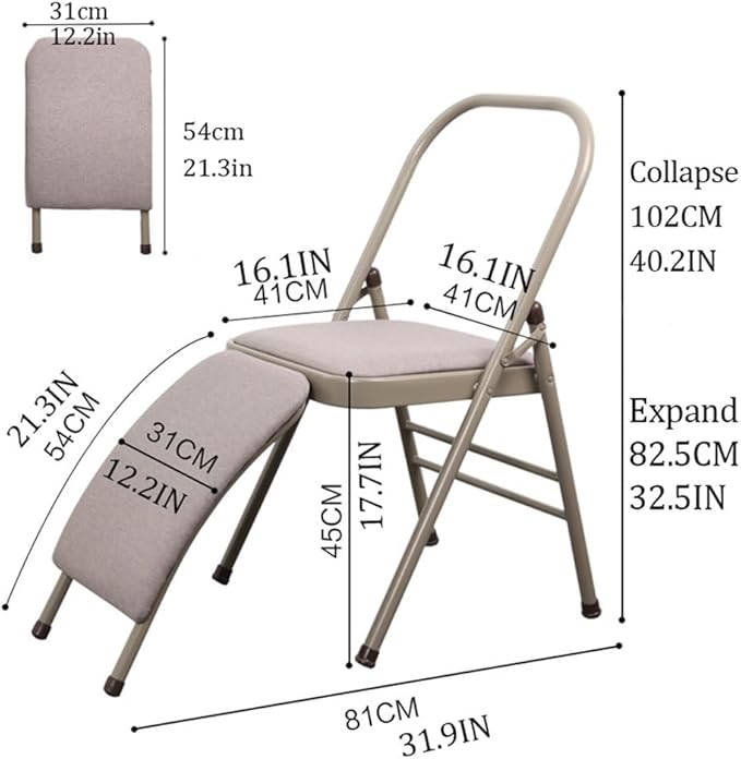 Folding Yoga Chair for Adults, Curved Chaise Lounge Chair for Yoga, Heavy-Duty Meditation and Exercise Chair with Detachable Lumbar Back Support for Home Workouts and Stretching (Black)