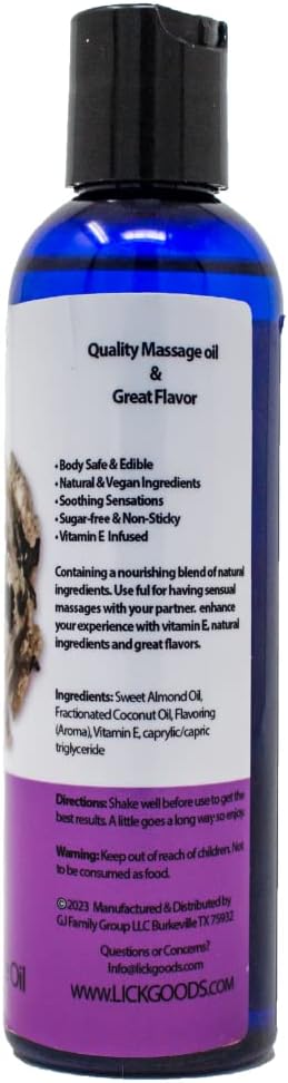 Lick Cookies and Cream Flavored Massage Oil – Creamy Dessert Edible Massage Oil with Sweet Almond Oil & Vitamin E, Smooth Glide for Couples Massage, 4 oz