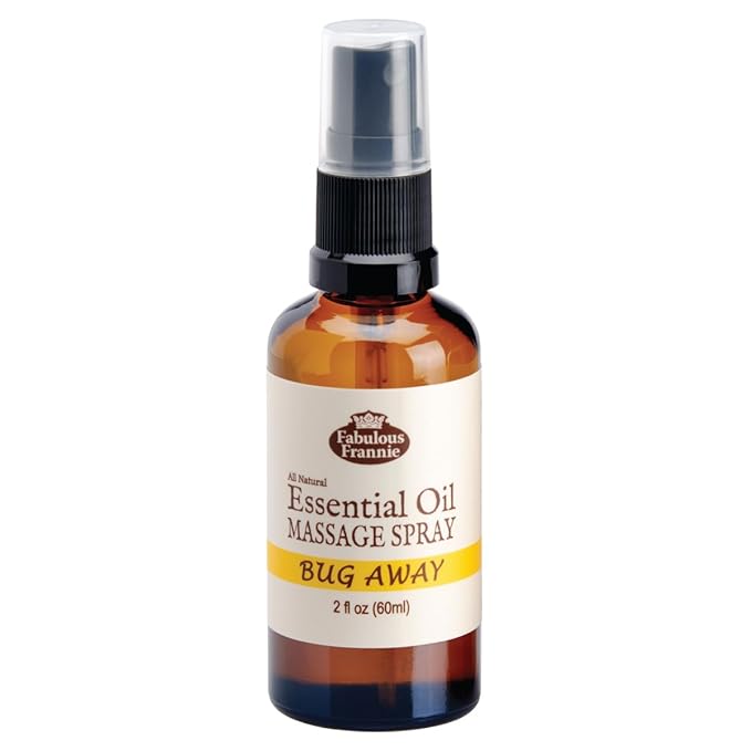 Fabulous Frannie Bug Away Healthy Massage Spritz Made with Carrier Oils and Citronella, Lavender, Eucalyptus and Lemongrass Essential Oils 2oz