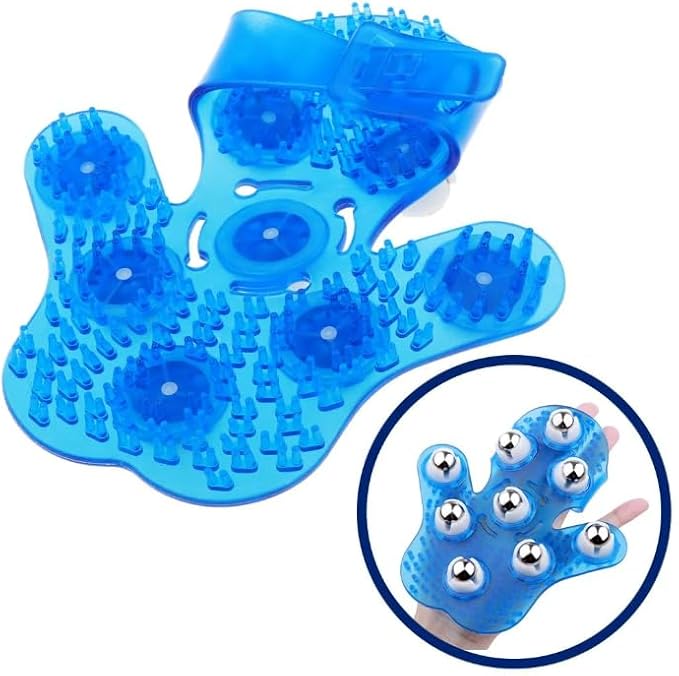 Hand-Shaped Massage Ball Gloves, Featuring 9 * 360° Rotating Metal Balls That fit The Natural Curvature of The Palm, are Suitable for Full-Body Care and can Relieve Fatigue. (Blue)