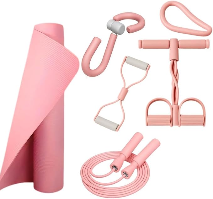 Yoga & Fitness Kit - Non-Slip 6mm Mat, Durable Resistance Tools, Premium Jump Rope, Adjustable Bag, Thigh Trainer | Home Workout & Pilates Essentials for Beginners