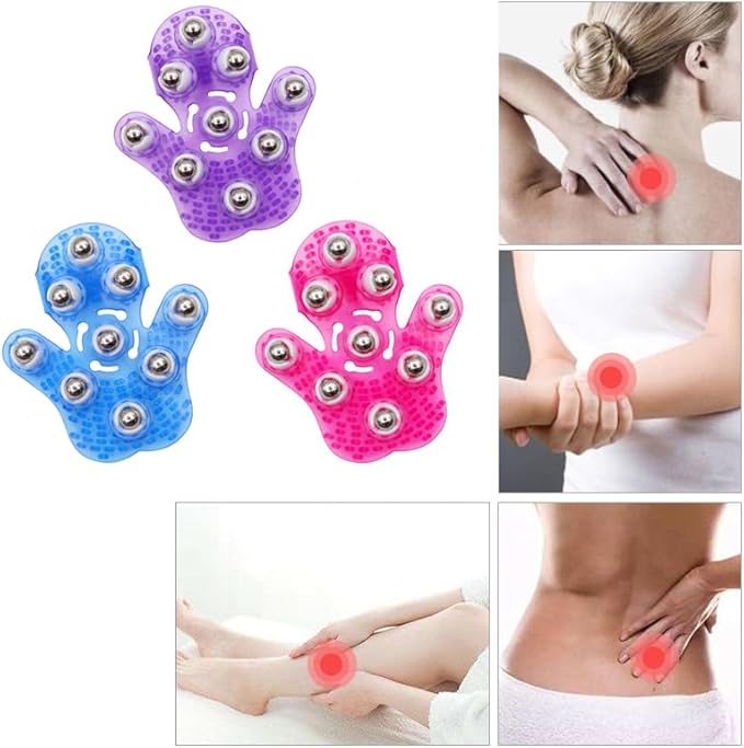 Roller Ball Body Massage Glove Anti-Cellulite Muscle Pain Relief Relax Massager for Neck Back Shoulder Buttocks Face Lift Tools (Blue)