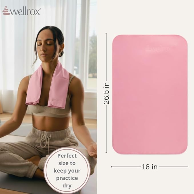 Wellrox Microfiber Yoga Hand Towel – Super Soft, Quick-Dry, Non Slip Yoga Towel for Hot Pilates, Gym & Workouts (26.5" x 16", Pink)