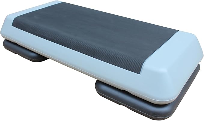Adjustable Workout Aerobic Stepper in Fitness & Exercise Step Platform Trainer Gray Black with 2 Risers
