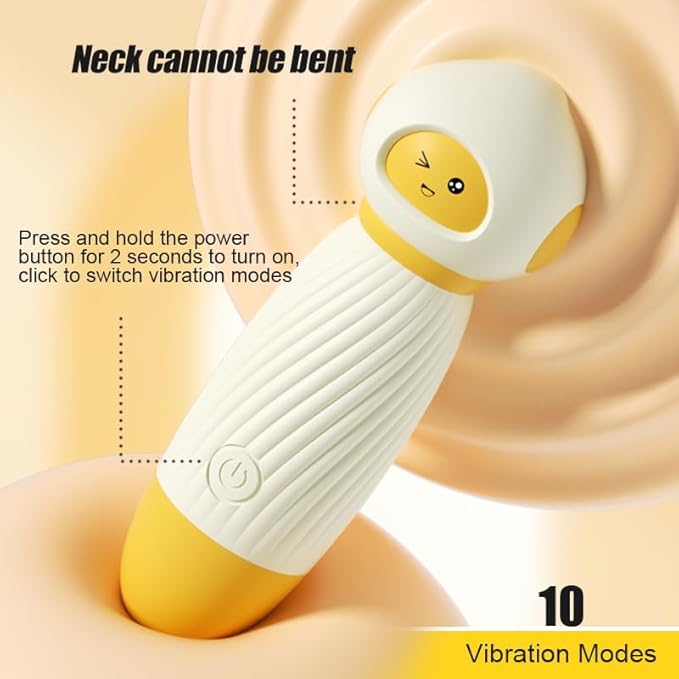 Cute Cartoon Mini Massager - Handheld USB Rechargeable & Quiet - 10 Patterns Personal Vibration Wand for Women Neck, Back, Tension Relief & Sports Recovery (Milky White)