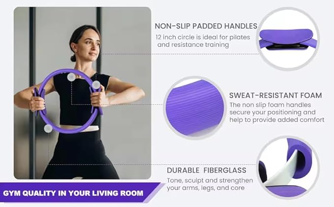 Pilates Kit for Women – Complete Pilates Equipment Set with Ring, Yoga Ball, Resistance Bands & Socks | 14 Pcs Pilates Kit for Toning & Flexibility | at Home Pilates Sets for Women (Purple)