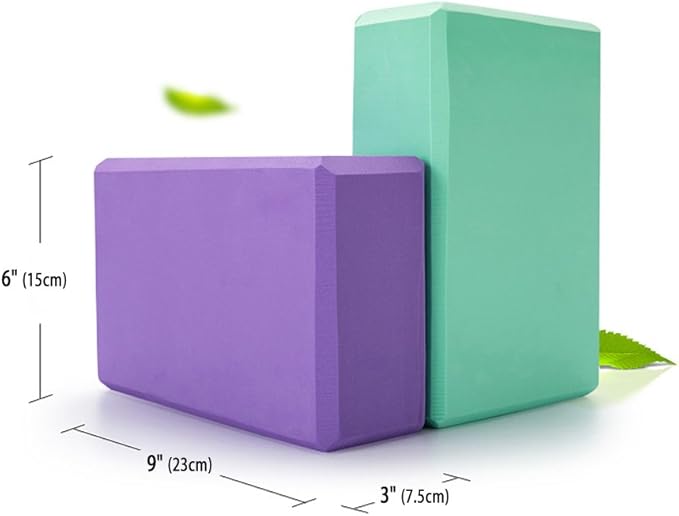 Set of 2 Yoga Blocks EVA Foam Exercise Bricks Provides Stability Balance and Support Improve Strength - 9 x 6x 3 inches