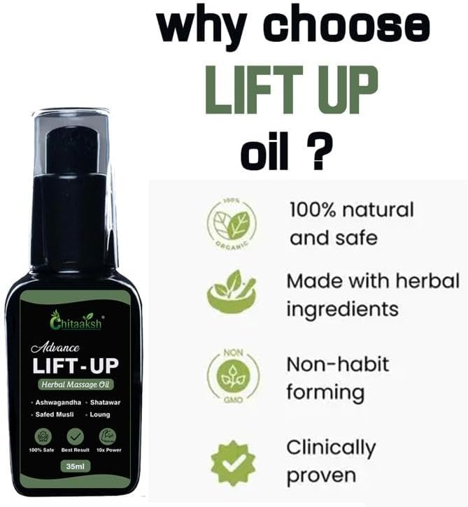 Lift Up Herbal Massage Oil – 100% Results with Clinically Proven Formula for Men, 35ml | Pure & Natural Massage Oil