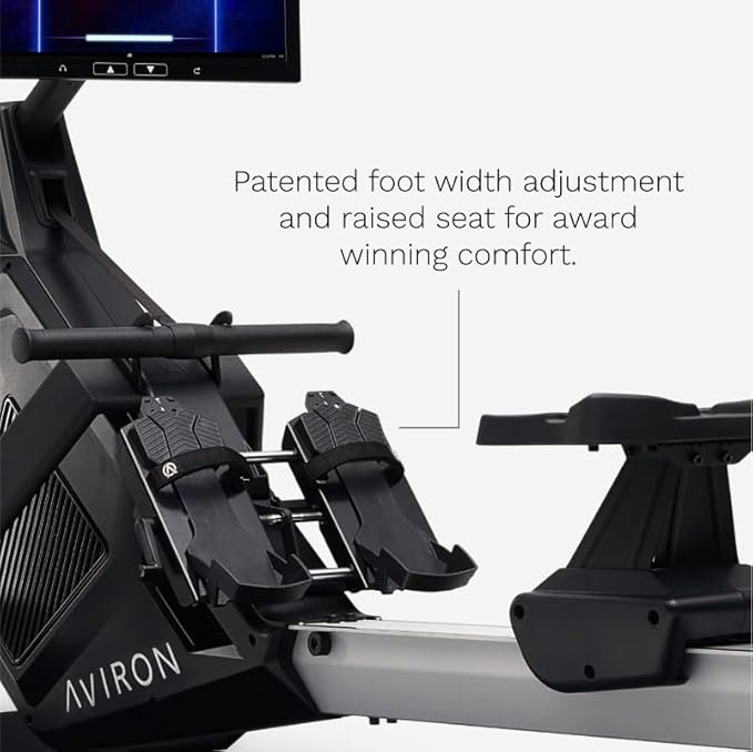 Aviron Strong Series Rower: 22" HD Touchscreen, Dual Air & Magnetic Resistance up to 100 lbs. Game-Based Workouts, Streaming, Compact Design, Black
