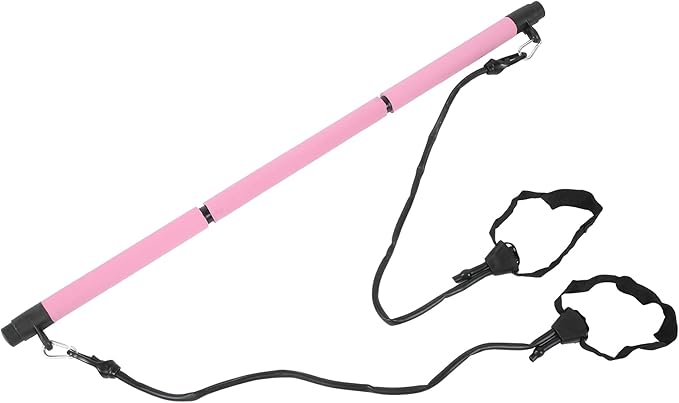 Pilates Bar Workout Stick 3-Section Adjustable Pilates Rod for Full Body Exercise with 2 Tension Straps Detachable Design Home Gym Travel Fitness Equipment