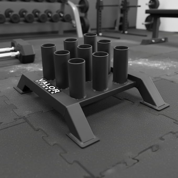 Valor Fitness Olympic Barbell Holder – Vertical 9 - Bar Storage Rack with Protective Sleeve Inserts – Space-Saving Steel Stand for Home Gym & Commercial Gyms