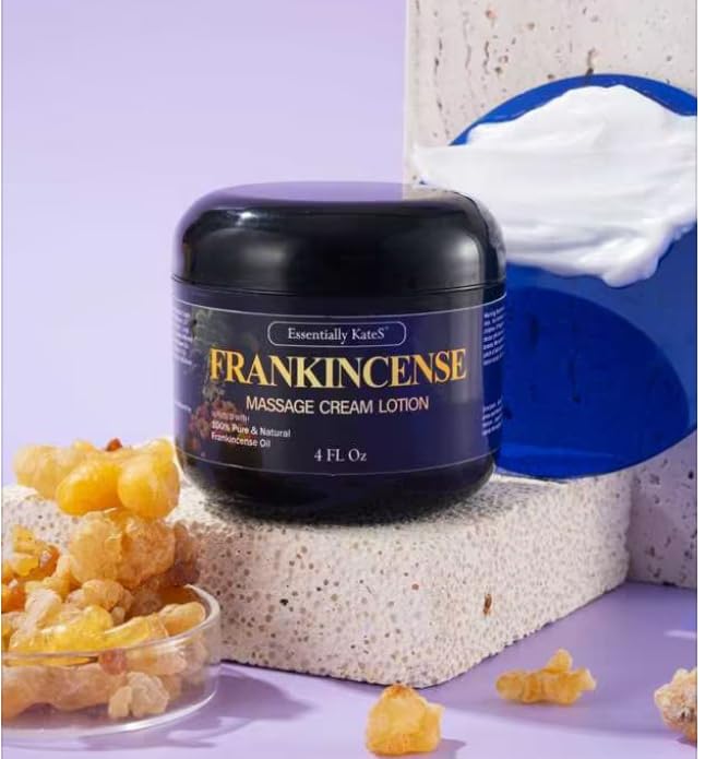 Essentially KateS Frankincense Massage Lotion 4 Fl Oz - Infused with Ceramid 1, 3 and 6II - Fight stifffness in Knees, Elbows, Hips, Hands, Shoulders and Legs.